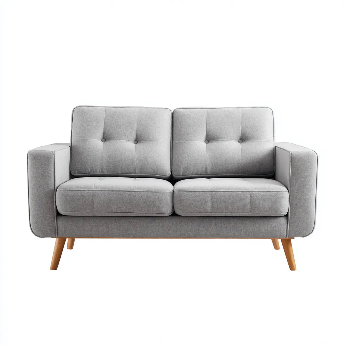 Sofa, Szara sofa w poliestrze 137 x 78 x 84 cm z drewnianymi nogami hevea
