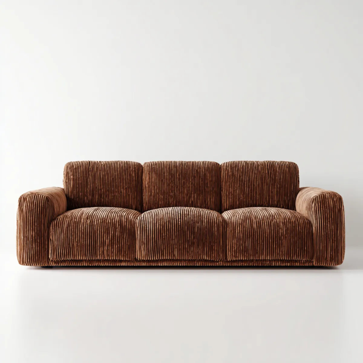 Sofa, 3 fotela prosto brązowa sofa w poliestrowym aksamicie żebrowanym 220 x 90 x 78 cm