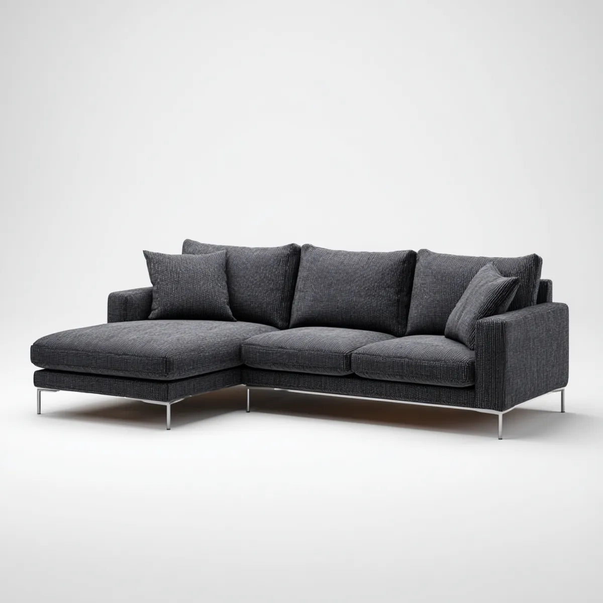Sofa, 3 fotela poliestrowy szary antracyt z szezlongiem 250 x 160 x 85 cm lewy narożnik sofa