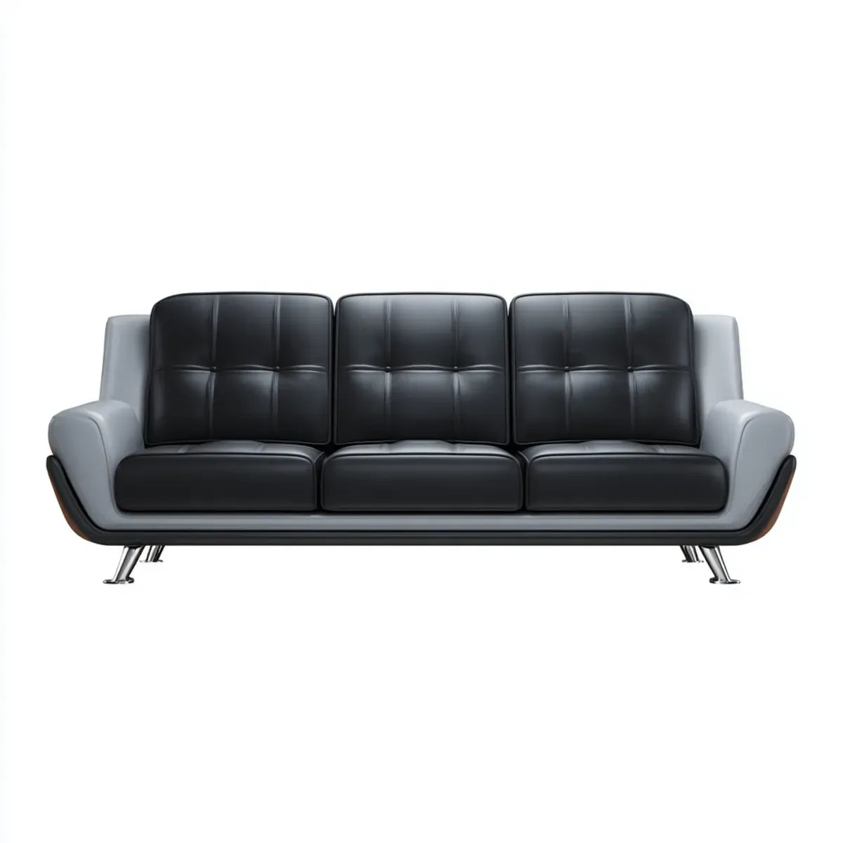 Sofa, 3 fotela prosta sofa czarna i szara 210 x 85 x 88 cm w kształcie prostokątnym PU skóra
