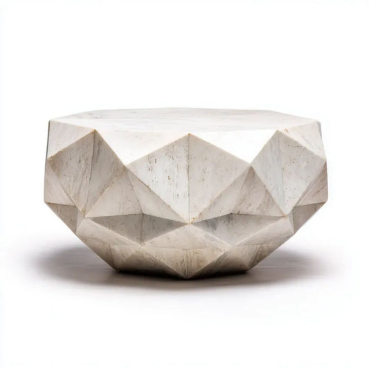 Stolik kawowy, Białe, okrągłe, marmurowe, stołowe, z geometrycznymi elementami, 80 x 80 x 35 cm