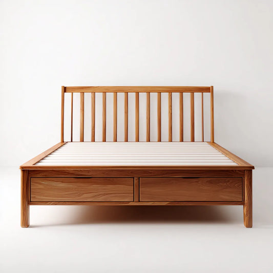 Łóżko z pojemnikiem, Magazyn łóżko podwójne naturalna 160 x 200 cm z litego drewna sosnowego prostokątne z 2 szufladami