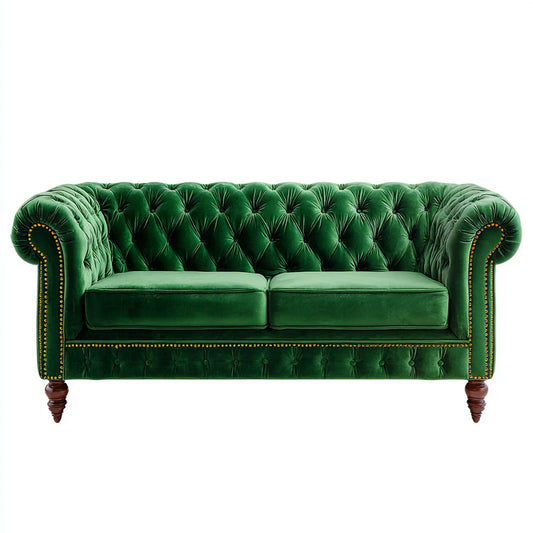 Sofa, Chesterfield 2-kanapa zielony 180 x 90 x 75 cm poliester aksamit prostokątna