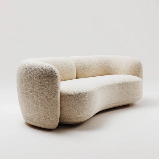 Sofa, 2-osobowa kanapa krem 160 x 85 x 75 cm poliestrowy bucle zaokrąglony kształt