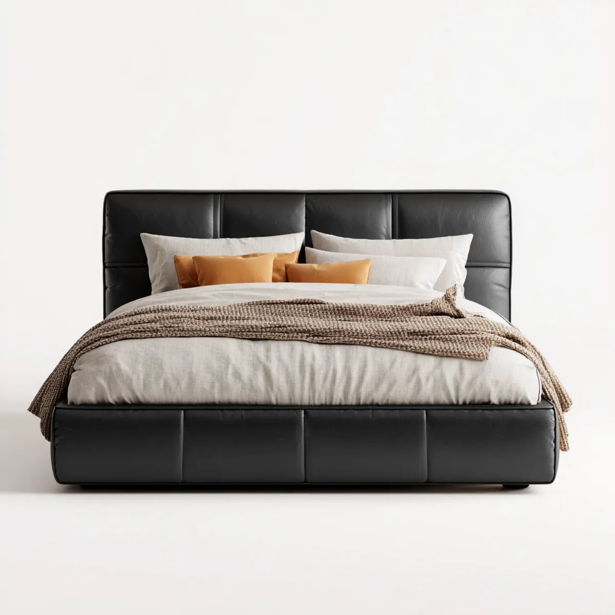 Łóżko magazynowe Podwójne łóżko czarny 180 x 200 cm PU- Sztuczna skóra prostokątna