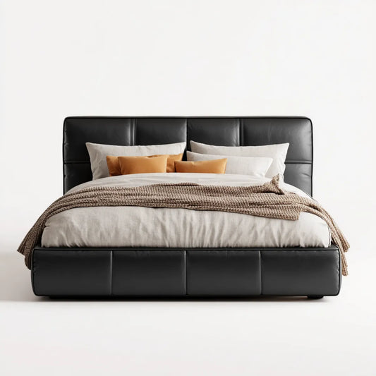 Łóżko magazynowe Podwójne łóżko czarny 180 x 200 cm PU- Sztuczna skóra prostokątna