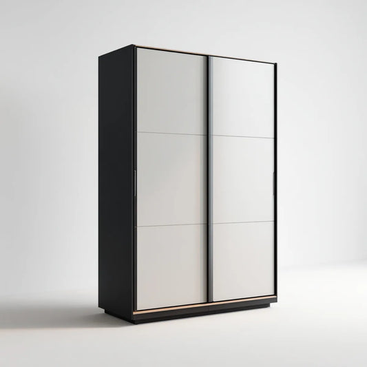 Szafa, Pływające drzwi Szafa Czarna Biała 120 x 60 x 200 cm z 2 drzwi przesuwne z MDF i szkła lustrzanego prostokątne
