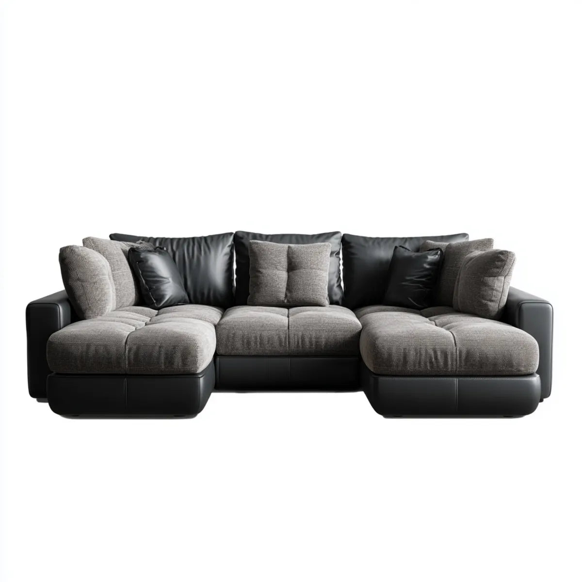 Sofa, Kanapa panoramiczna 4 fotele szary antracyt i czarny 310 x 160 x 85 cm w poliestrowej i syntetycznej skóry PU w kształcie U