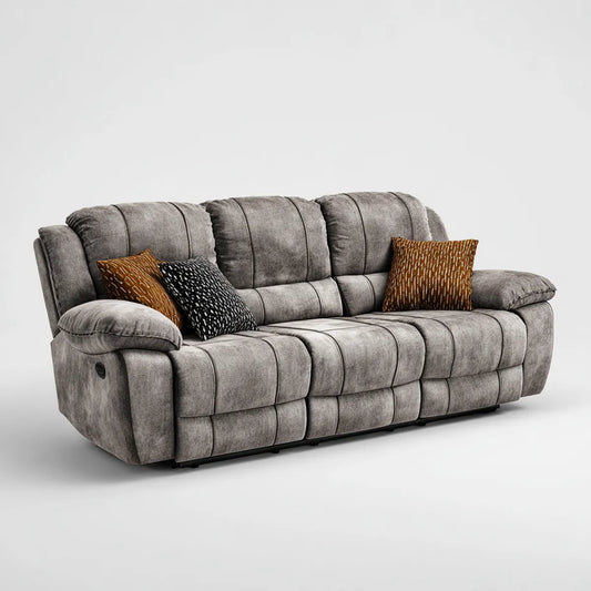 Sofa, 3-osobowa prosta sofa relaksująca szary w poliestrowym mikrofibrze 220 x 98 x 102 cm