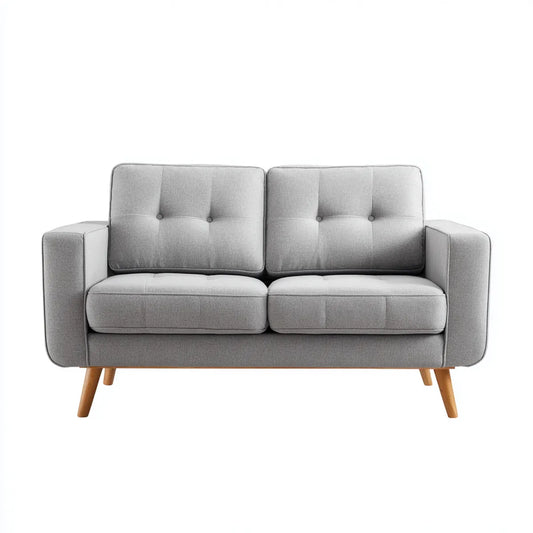 Sofa, Szara sofa w poliestrze 137 x 78 x 84 cm z drewnianymi nogami hevea