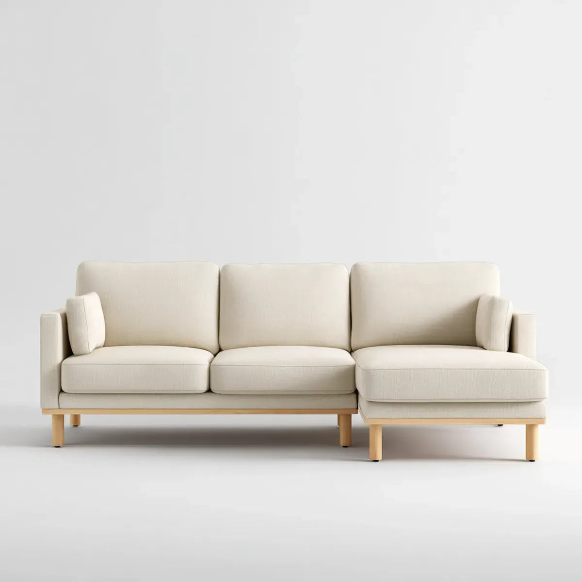 Sofa, 3 fotela z beżowym poliestrem i litym drewnem 230 x 150 x 85 cm