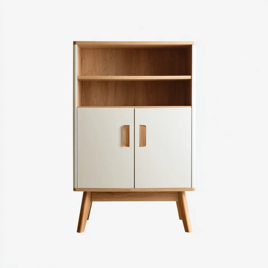 Regał, Książka z 2 drzwiami Biała naturalna 80 x 40 x 160 cm MDF Dąb naturalny Veneer Prostokątny