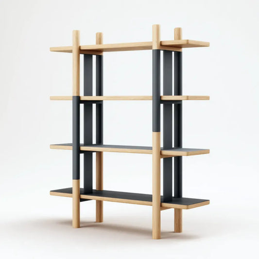 Regał, Oddzielona biblioteczka Naturalny czarny 80 x 30 x 140 cm z dębu i stali prostokątnej