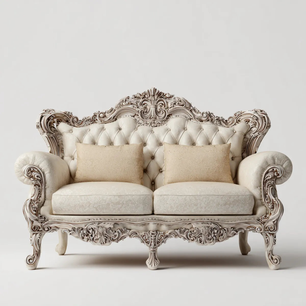 Sofa 2 fotele krem barokowy 180 x 85 x 120 cm poliestrowy jaccard buk stały