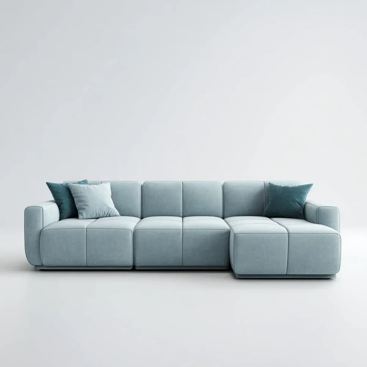 Sofa, 4 fotela narożna sofa niebieska szara poliester 320 x 160 x 85 cm