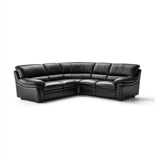 Sofa, Kanapa panoramiczna 5 foteli czarnych ze skóry syntetycznej PU 280 x 220 x 90 cm
