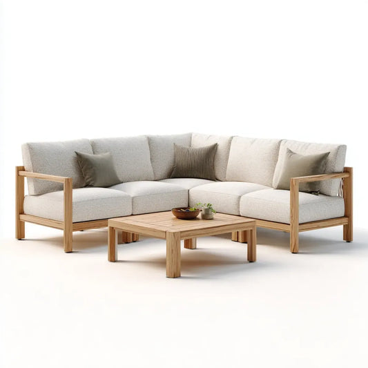 Sofa ogrodowa, Taras loungeset narożna sofa z beżowym stołem kawowym z litego drewna acacia 240 x 240 x 78 cm