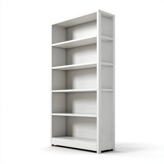 Regał, Biała otwarta biblioteka z 5 niszami w prostokątnej płycie melaminowanej 60 x 30 x 180 cm