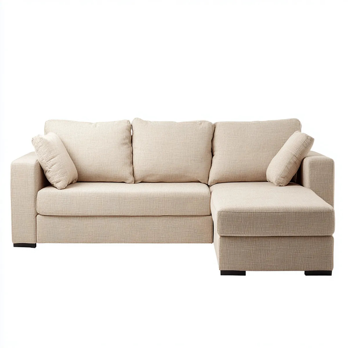 Sofa prawy róg beżowy 230 x 150 x 85 cm poliester z szezlongiem