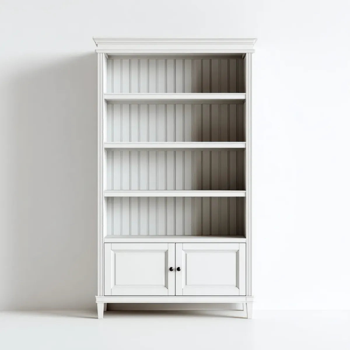 Regał, Biała zakładka 90 x 40 x 200 cm od prostokątnego MDF z 4 półkami i 2 drzwiami