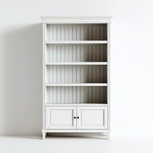 Regał, Biała zakładka 90 x 40 x 200 cm od prostokątnego MDF z 4 półkami i 2 drzwiami