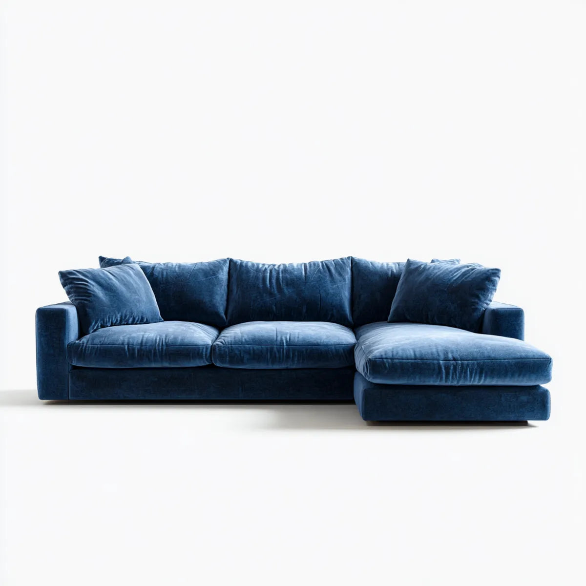 Sofa, Kanapa narożna z recyrem po prawej ciemnoniebieskiej 260 x 165 x 85 cm aksamitnej pokrywy poliester