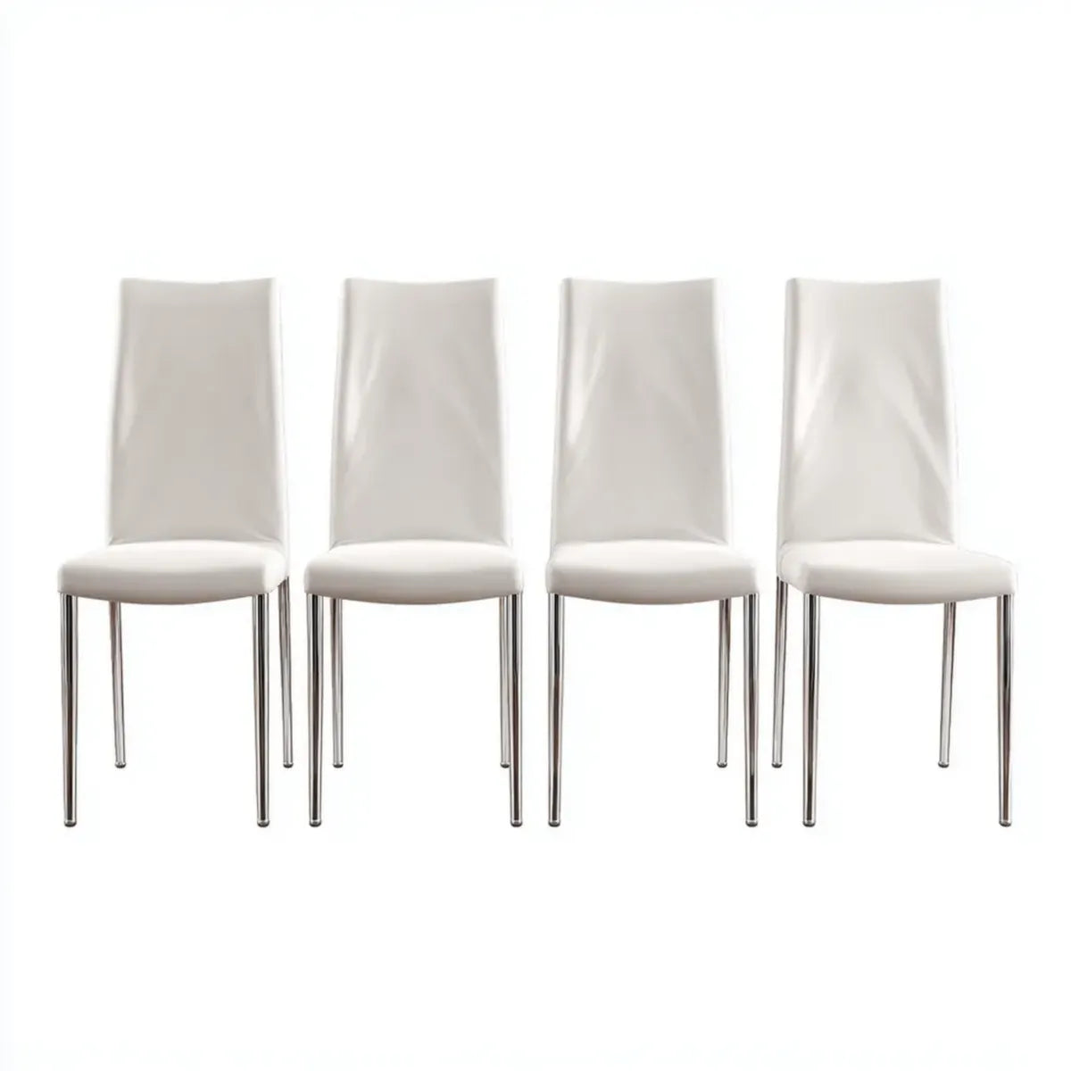Krzesło do jadalni, Zestaw 4 białych krzeseł stołowych 43 x 52 x 95 cm w skórze PVC z chromowanymi stalowymi nogami