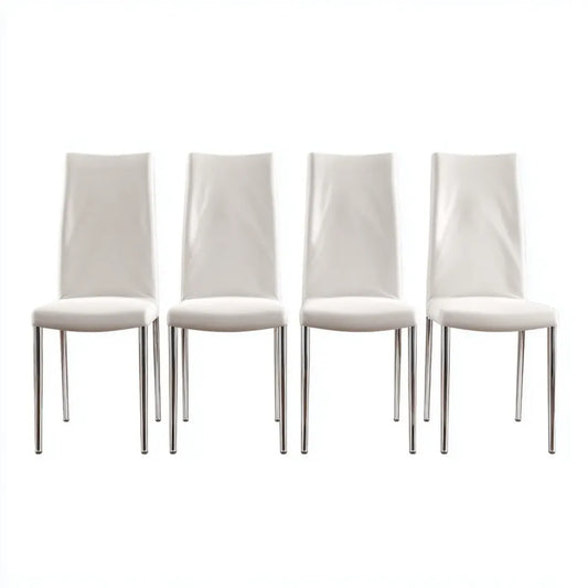 Krzesło do jadalni, Zestaw 4 białych krzeseł stołowych 43 x 52 x 95 cm w skórze PVC z chromowanymi stalowymi nogami