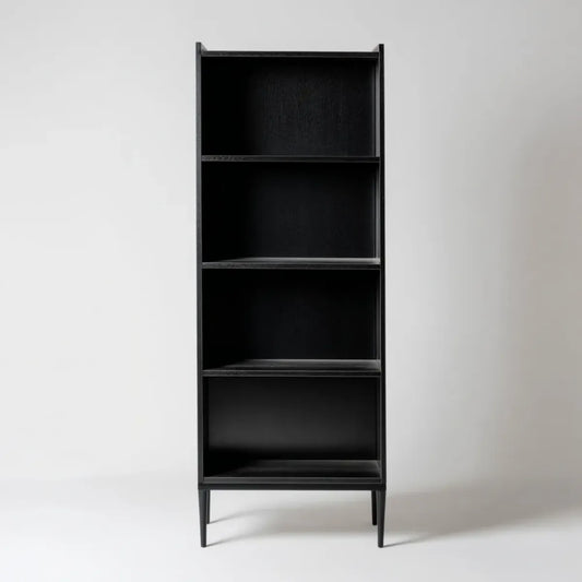 Regał, 4 pozioma czarna półka 60 x 35 x 180 cm w melaminy MDF z prostokątnymi stalowymi nogami