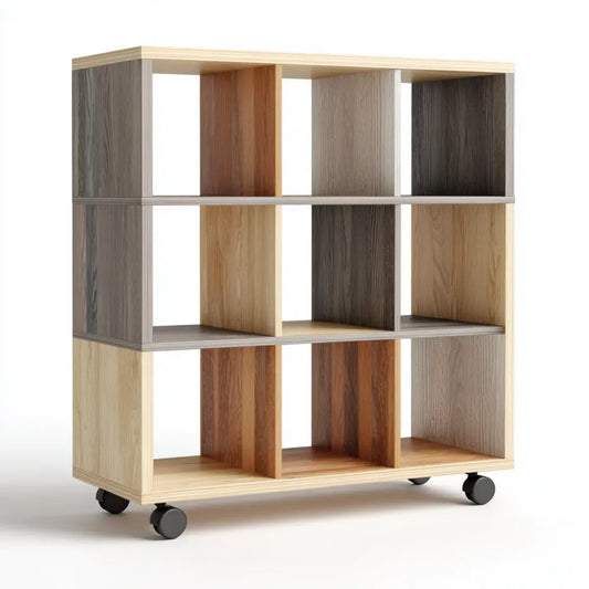 Regał, Biblioteka mobilna z 12 wielobarwnymi komorami 120 x 35 x 120 cm w prostokątnej sklejce brzozy