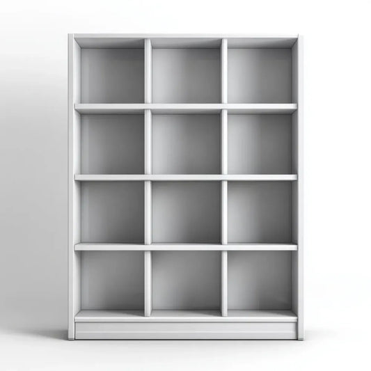 Regał, 12 białych pudełek w panelach MDF 120 x 30 x 180 cm prostokątnych