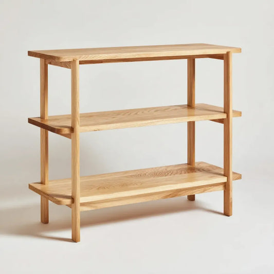 Regał, Półka z książką 3 poziomy w naturalnym prostokątnym dębie stałym 100 x 35 x 100 cm