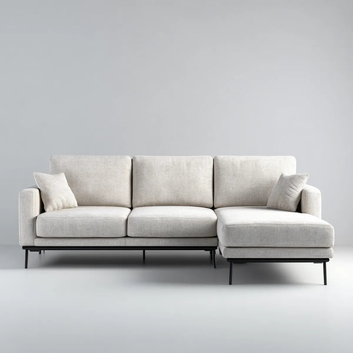 Sofa, Odwracalna kanapa narożna 3 fotele z beżowym poliestrem z szezlongiem 250 x 160 x 85 cm