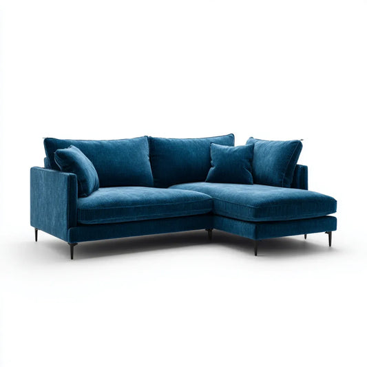 Sofa, 3 fotela w niebieskim oleju poliestrowym z prawej strony syreny 250 x 160 x 85 cm