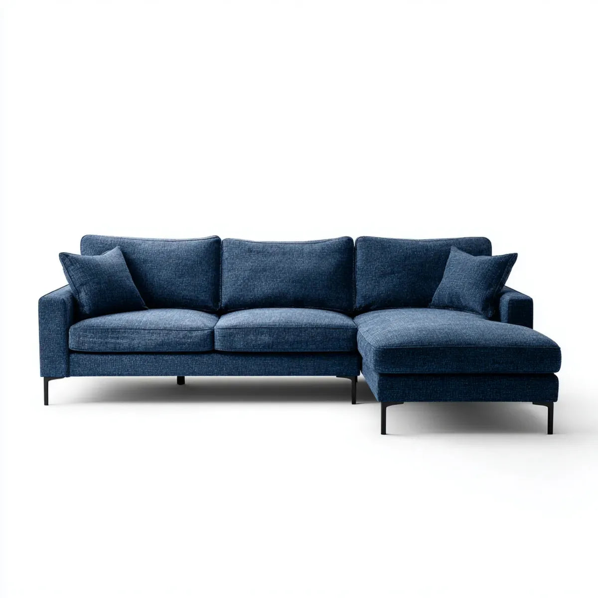 Sofa, 3 fotela w prawym rogu sofa granatowa 260 x 160 x 85 cm kształt poliestru L