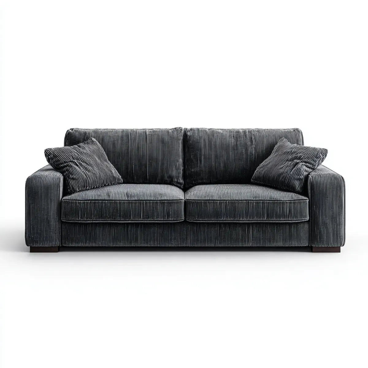 Sofa, 2 fotela szara antracyt w prostokątnym poliestrowym aksamicie żebrowanym 180 x 90 x 85 cm