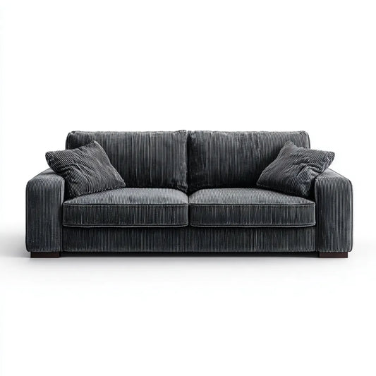 Sofa, 2 fotela szara antracyt w prostokątnym poliestrowym aksamicie żebrowanym 180 x 90 x 85 cm