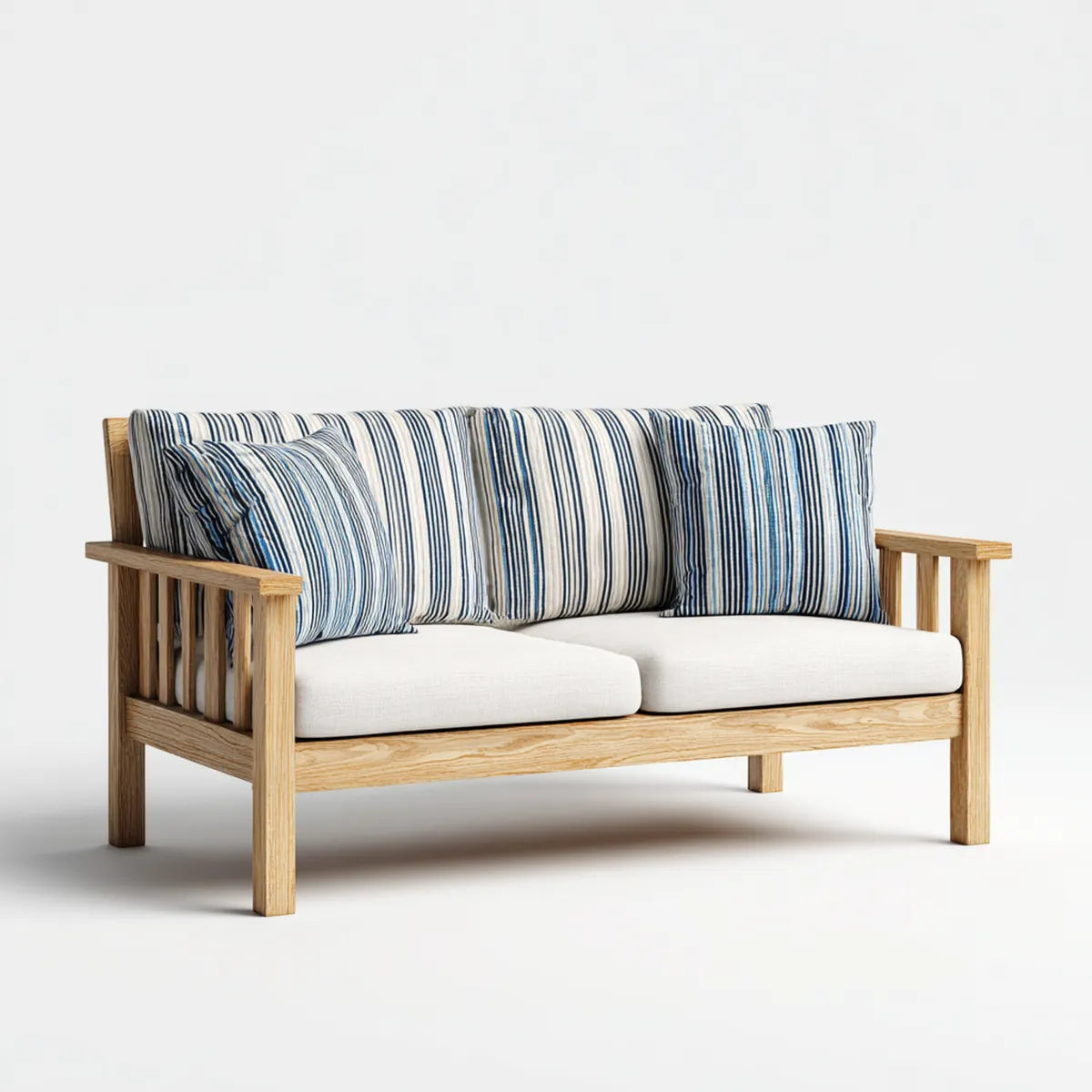 Sofa ogrodowa, Taras sofa 2-osobowa Przyroda Biała niebieski z litego drewna akacjowego z poduszką poliestrową 140 x 75 x 78 cm prostokątna