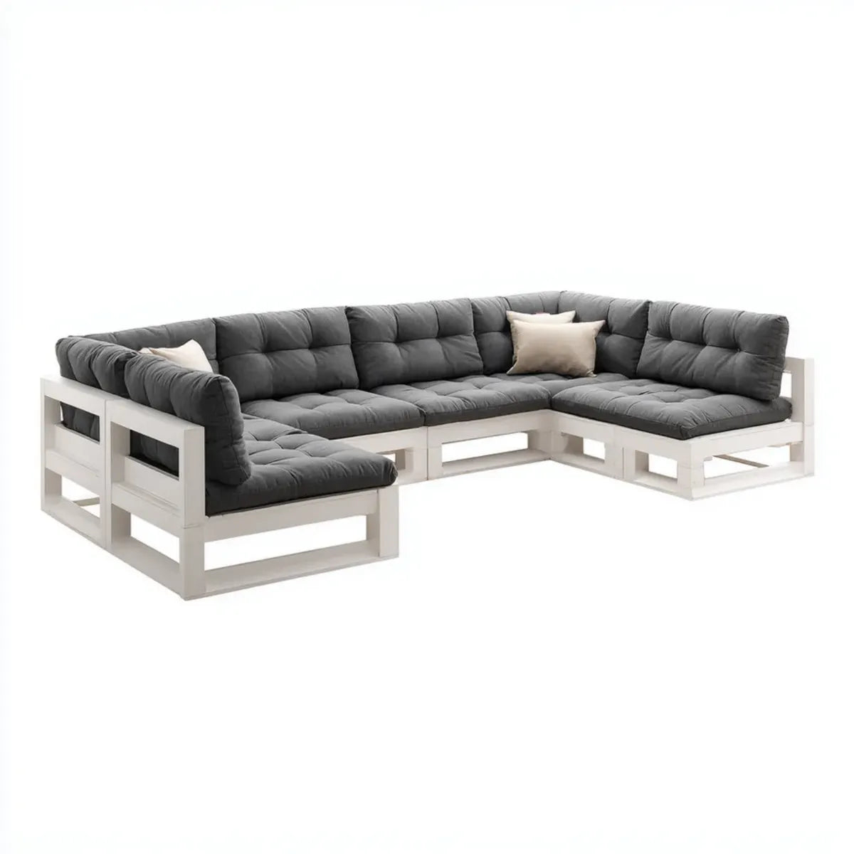 Sofa ogrodowa, Taras narożna sofa 4-częściowa szara biała z litego drewna sosnowego w kształcie litery 280 x 210 x 70 cm