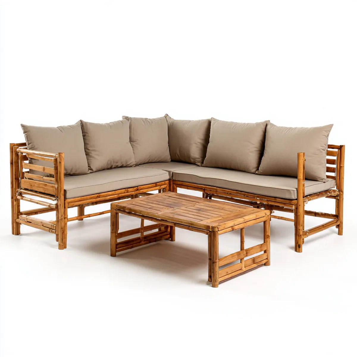 Sofa ogrodowa, Taras loungeset Bamboo Naturage L-shape 198 x 198 cm ze stołem kawowym