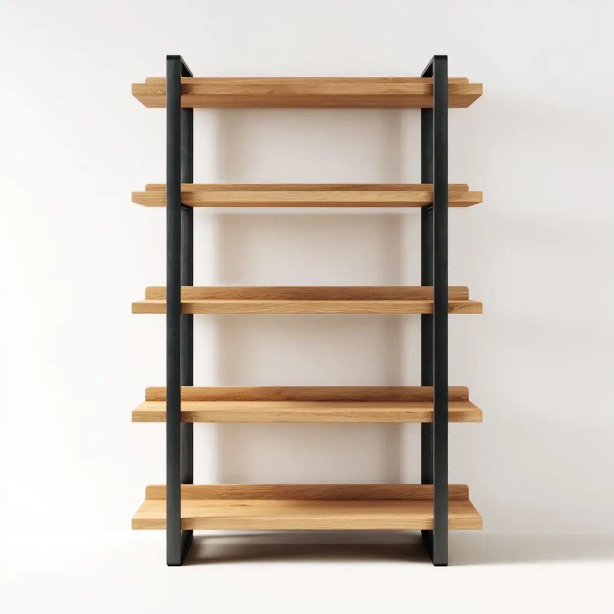 Regał, Biblioteka 5 półek naturalnego dębu czarny prostokątny stal 90 x 35 x 180 cm