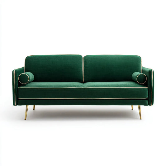 Sofa, 2 fotela ciemnozielony poliester aksamit 160 x 85 x 82 cm szkło proste
