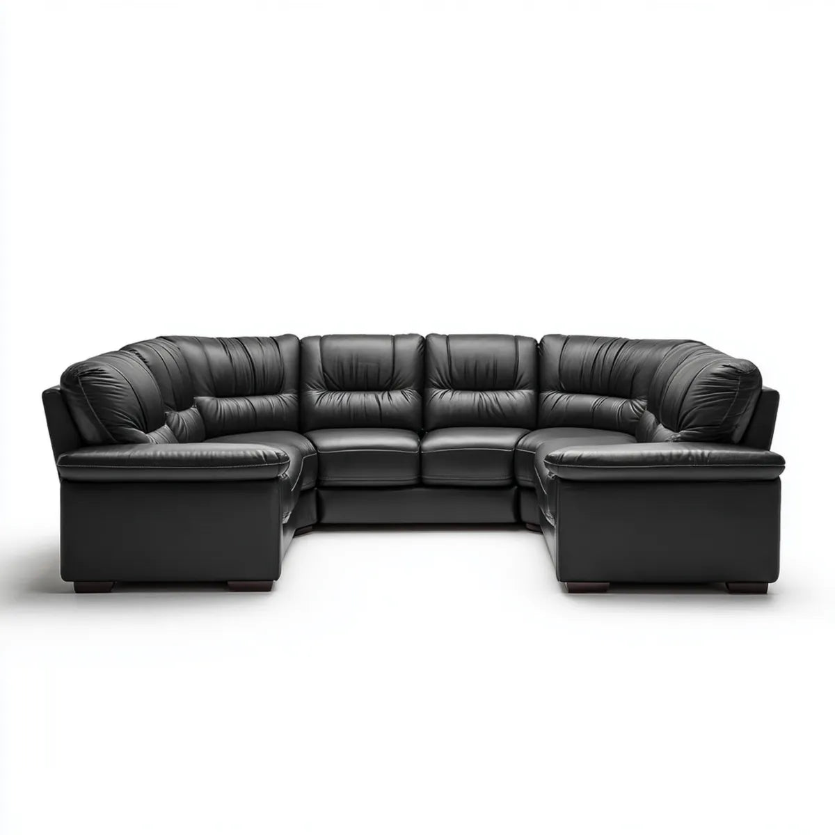 Sofa, Panoramiczna czarna sofa 5 foteli ze skóry syntetycznej PU w U 320 x 200 x 90 cm