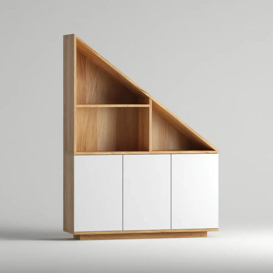 Regał, Szafa na schody z dębem naturalnym i białym magazynem 120 x 40 x 160 cm w trójkątnym kształcie dębu pokrytego MDF