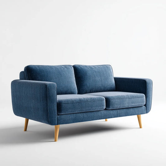 Sofa, Niebieska sofa 2 fotele 160 x 85 x 82 cm efekt aksamitu poliestrowego z litymi drewnianymi nóżkami prostymi