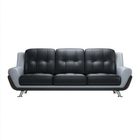 Sofa, 3 fotela prosta sofa czarna i szara 210 x 85 x 88 cm w kształcie prostokątnym PU skóra