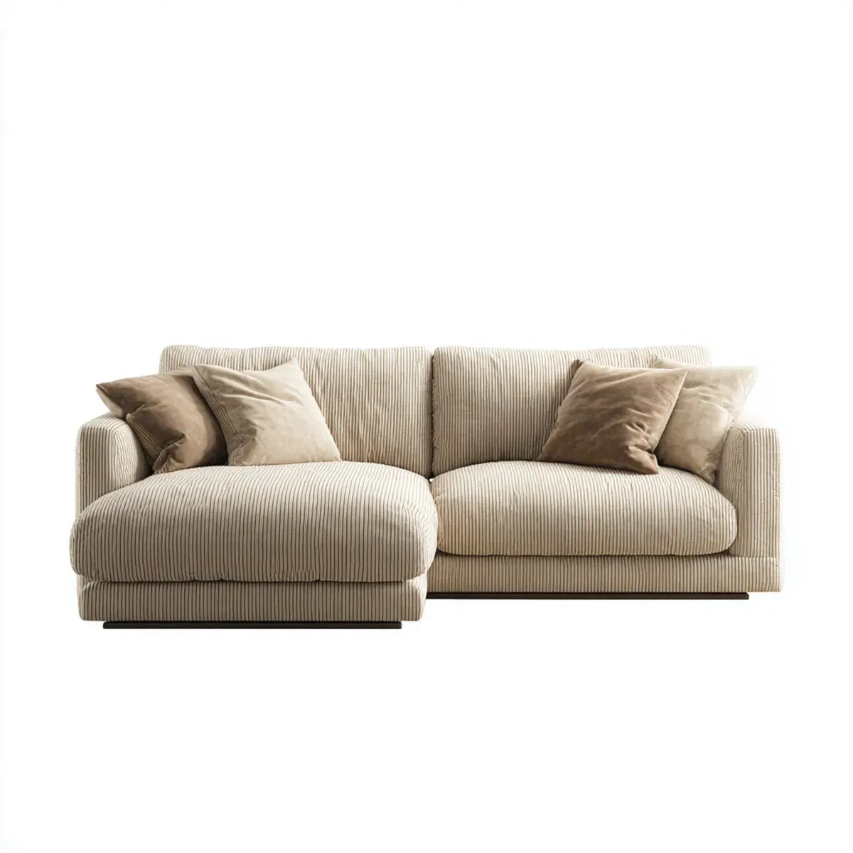 Sofa, 3 fotela w lewym narożniku w kształcie poliestrowego aksamitu żebrowanego w 280 x 170 x 85 cm