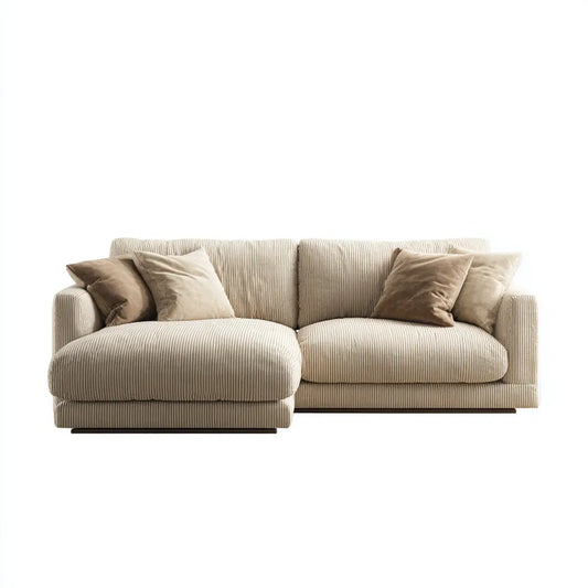 Sofa, 3 fotela w lewym narożniku w kształcie poliestrowego aksamitu żebrowanego w 280 x 170 x 85 cm
