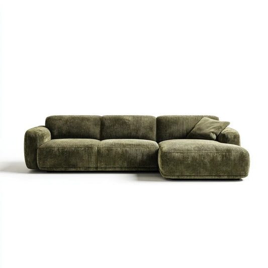 Sofa, 3 fotela narożna sofa oliwna zielony w żebrze aksamit 280 x 160 x 78 cm