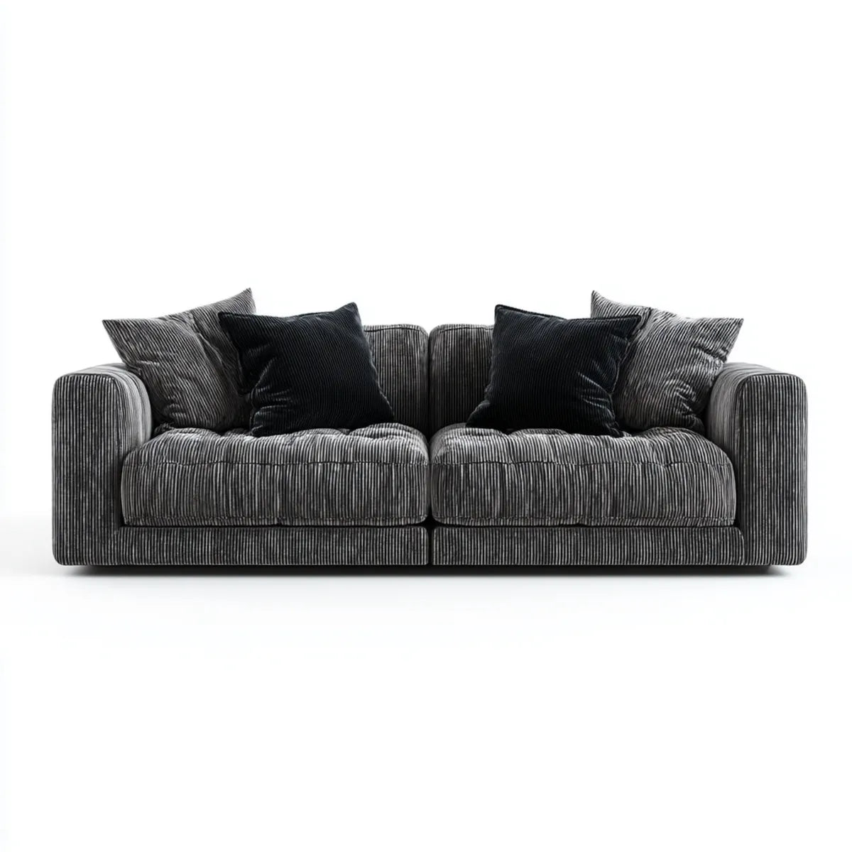 Sofa, 2 fotela szara antracyt w poliestrowym, żebrowanym aksamicie o prostym kształcie 180 x 90 x 85 cm